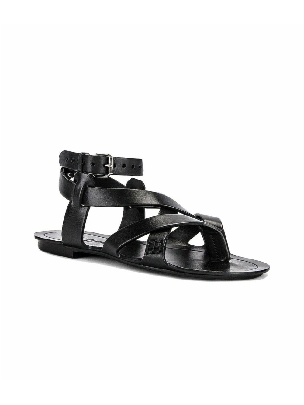 Saint Laurent Black Leather Strappy Ankle Sandals